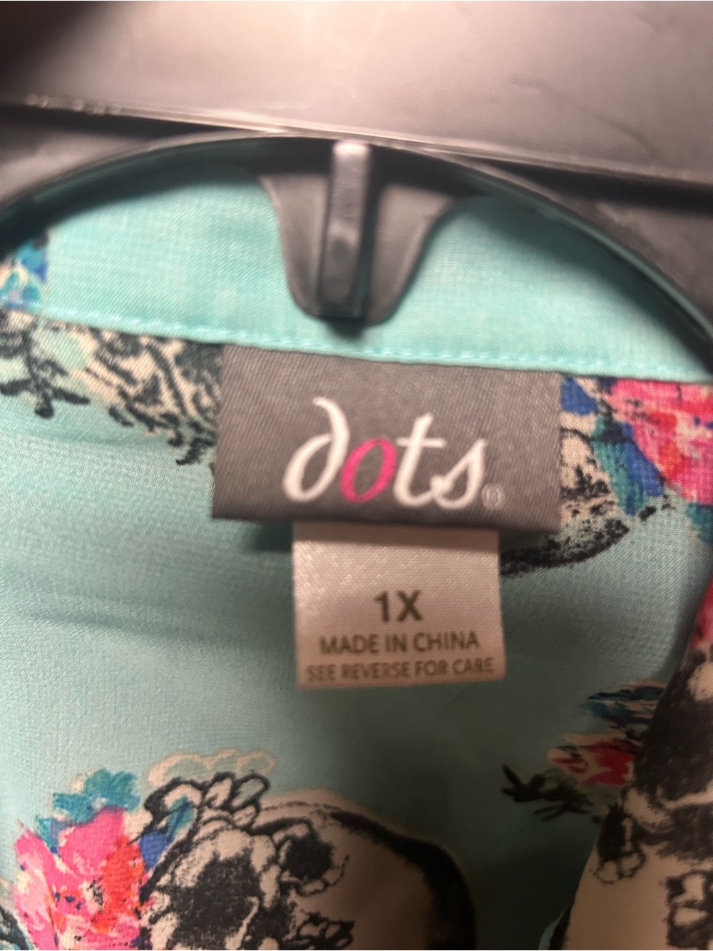 Dots Turquoise Floral Skull Print Top - Picture 6 of 6